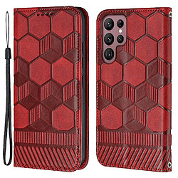 Etui en PU motif football, anti-chute avec support pour votre Samsung Galaxy S23 Ultra 5G - rouge