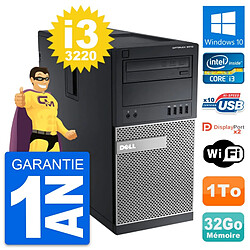 PC Tour Dell OptiPlex 9010 Intel i3-3220 RAM 32Go Disque Dur 1To Windows 10 Wifi - Occasion