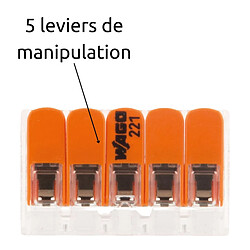 Avis Lot de 3 bornes de raccordement S221 Compact - Connexion rapide - 5 conducteurs avec leviers 6mm² - orange - Wago