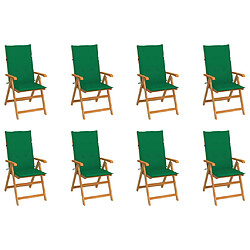 vidaXL Chaises inclinables de jardin et coussins lot de 8 Teck solide