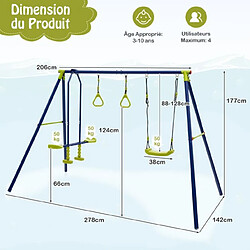 Acheter Helloshop26 Balançoire enfants en métal avec 1 face à face et 1 anneaux de gymnastique equipement de jeu extérieur avec cadre en forme de a charge 200kg pour enfants de 3 à 10 ans 20_0005556