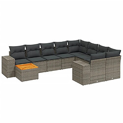 Maison Chic Salon de jardin 11 pcs avec coussins | Ensemble de Table et chaises | Mobilier d'Extérieur gris résine tressée -GKD60332