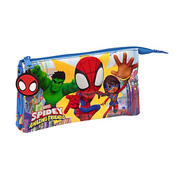 Trousse Fourre-Tout Triple Spiderman Team up Bleu (22 x 12 x 3 cm)