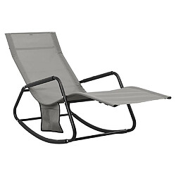 Helloshop26 Transat chaise longue bain de soleil lit de jardin terrasse meuble d'extérieur acier et textilène gris 02_0012243