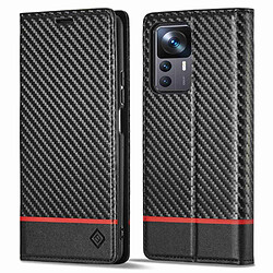 Etui en PU LC.IMEEKE anti-chute, texture en fibre de carbone, fermeture magnétique avec support pour Xiaomi 12T 5G/12T Pro 5G - Bande horizontale