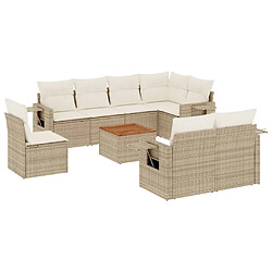 vidaXL Salon de jardin avec coussins 9 pcs beige résine tressée