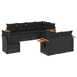 Maison Chic Salon de jardin 8 pcs avec coussins | Ensemble de Table et chaises | Mobilier d'Extérieur noir résine tressée -GKD13030