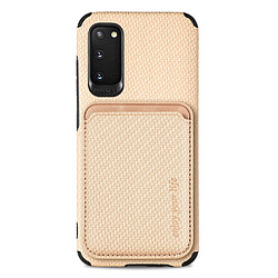 Coque en TPU + PU texture en fibre de carbone avec porte-carte kaki pour votre Samsung Galaxy S20 4G/5G