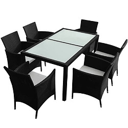 Maison Chic Mobilier à dîner 7 pcs de jardin avec coussins - Ensemble table et chaises d'extérieur - Salon/Mobilier de jardin classique Résine tressée Noir -MN47218