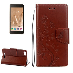 Wewoo Coque marron pour Wiko Lenny3 Étui en cuir à rabat avec motif de fleurs pressées Max avec support et Slots de cartes Portefeuille