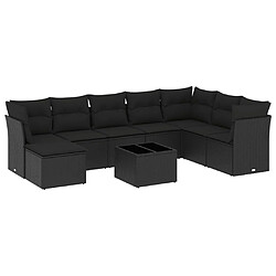 Maison Chic Salon de jardin 9 pcs avec coussins | Ensemble de Table et chaises | Mobilier d'Extérieur noir résine tressée -GKD20934