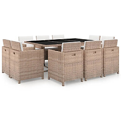 Maison Chic Salon de jardin 11 pcs avec coussins - Table et chaises d'extérieur - Mobilier/Meubles de jardin Moderne Résine tressée Beige -MN77544