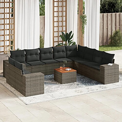 Maison Chic Salon de jardin 11 pcs avec coussins | Ensemble de Table et chaises | Mobilier d'Extérieur gris résine tressée -GKD44386