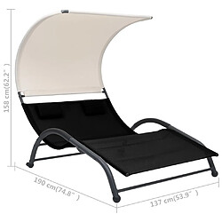 vidaXL Chaise longue double avec auvent textilène noir pas cher