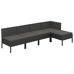 vidaXL Salon de jardin 5 pcs avec coussins résine tressée noir