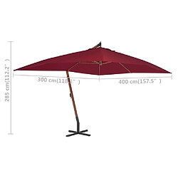 Helloshop26 Parasol meuble de jardin en porte-à-faux avec mât en bois 400 x 300 cm bordeaux 02_0008621 pas cher