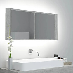 Maison Chic Armoire de salle de bain,Meuble de rangement,Meuble haut à miroir LED Gris béton Acrylique -GKD585815