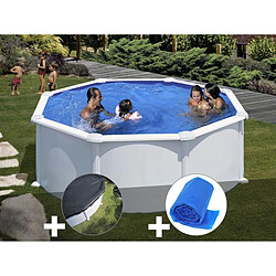 Kit piscine acier blanc Gré Atlantis ronde 3,70 x 1,32 m + Bâche hiver + Bâche à bulles