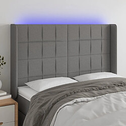 Maison Chic Tête de lit scandinave à LED,meuble de chambre Gris foncé 147x16x118/128 cm Tissu -MN40538