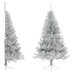 vidaXL Demi sapin de Noël artificiel avec support argenté 120 cm PET