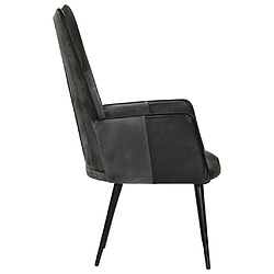 Acheter Maison Chic Fauteuil de Chambre à Coucher Salon,Chaises de Salle à Manger,Chaise à oreilles Noir et gris Cuir véritable -GKD93297