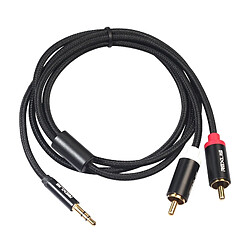 Wewoo Connecteur mâle 3,5 mm à double RCA plaqué or Câble audio tressé en coton noir pour entrée RCA Haut-parleur actifLongueur 1 m