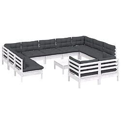 Avis Maison Chic Salon de jardin 12 pcs avec coussins | Ensemble de Table et chaises | Mobilier d'Extérieur blanc bois de pin solide -GKD19708