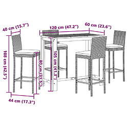 vidaXL Ensemble de bar de jardin 5 pcs noir bois massif acacia rotin pas cher