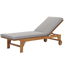 Decoshop26 Transat de jardin chaise longue en bois et osier décoratif en polyrotin coussin gris 04_0008608