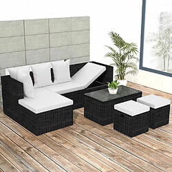 Maison Chic Salon de jardin 4 pcs + coussins - Mobilier/Meubles de jardin - Table et chaises d'extérieur Résine tressée Noir -MN50482