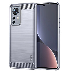 Coque en TPU MOFI texture en fibre de carbone, antichoc, surface brossée gris pour votre Xiaomi 12 Pro