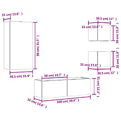 vidaXL Meuble TV muraux 4 pcs avec lumières LED chêne fumé pas cher