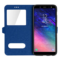 Avizar Housse Samsung Galaxy A6 Plus Etui Clapet 2x Fenêtre Coque Silicone Gel - Bleu pas cher