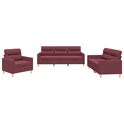 vidaXL Ensemble de canapés 3 pcs avec coussins Rouge bordeaux Tissu