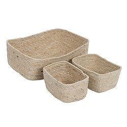 BigBuy Home Panier Multi-usages Naturel Joncs 35 x 25 x 12 cm (3 Pièces)