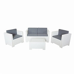 Salon en résine canapé 2 fauteuils table basse effet rotin blanc extérieur CAPRI