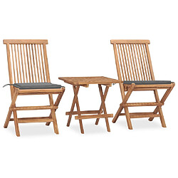 Maison Chic Mobilier à dîner 3 pcs pliable de jardin avec coussins - Ensemble table et chaises d'extérieur - Salon/Mobilier de jardin classique Teck -MN62815