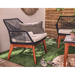 Avis Bestmobilier Izao - salon bas de jardin 2 places + table mosaïque - en corde et bois - coussins beiges