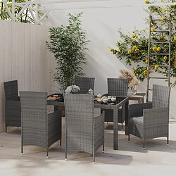 Maison Chic Salon de jardin 7 pcs + coussins - Mobilier/Meubles de jardin - Table et chaises d'extérieur Résine tressée Gris -MN27751