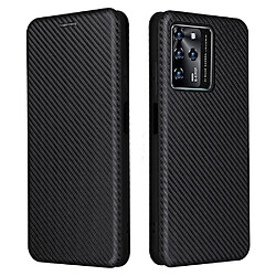 Coque en TPU + PU texture en fibre de carbone, anti-empreintes digitales, fermeture magnétique auto-absorbée avec support, noir pour votre ZTE Blade V30