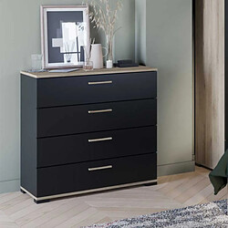 Dansmamaison Commode 4 tiroirs Noir mat/Chêne clair - ZILY