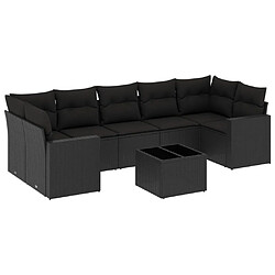 vidaXL Salon de jardin 8 pcs avec coussins noir résine tressée