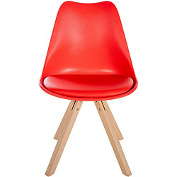 Decoshop26 Chaise de salle à manger x1 style scandinave assise en plastique rouge et pieds carrés en bois clair 10_0001455