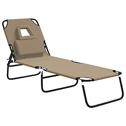 vidaXL Chaise longue pliante taupe tissu oxford acier enduit de poudre