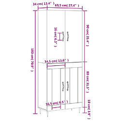 vidaXL Buffet haut Sonoma gris 69,5x34x180 cm Bois d'ingénierie pas cher