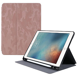 Etui en PU X-LEVEL motif camouflage, fonction réveil/veille automatique avec support et porte-crayon rose pour votre iPad 9.7-pouces (2017)/(2018)/Air (2013)/Air 2/Pro 9.7 pouces (2016)