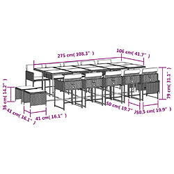 vidaXL Ensemble à manger de jardin et coussins 15 pcs gris clair rotin pas cher