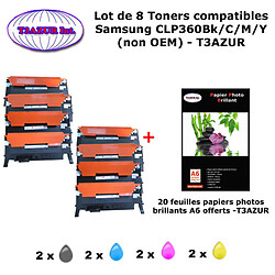 8 Toners génériques CLP-360 Bk,C,M,Y pour Samsung CLP 360 362 363 364 365 365W 367W 368 imprimante+ 20f A6 brillantes -T3AZUR