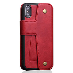 Avis Wewoo Coque Étui en cuir à rabat horizontal, à absorption magnétique, à texture d'absorption pour iPhone X / XS, avec support et emplacements pour cartes porte-monnaie (rouge)