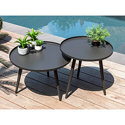 Lot de 2 tables basses gigognes rondes en aluminium grises Antiparos - Jardiline